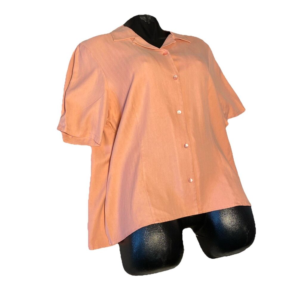 Pendleton Silk Blouse Pearl Buttons‎ Pink Sheer Short Sleeve Size 16